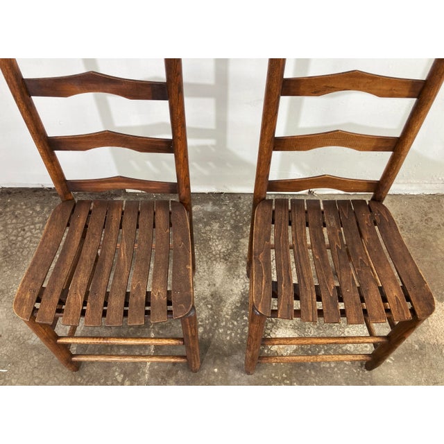 Mid-Century Modern Vintage Ladderback Chairs With Slatted Seats, a Pair For Sale - Image 3 of 8