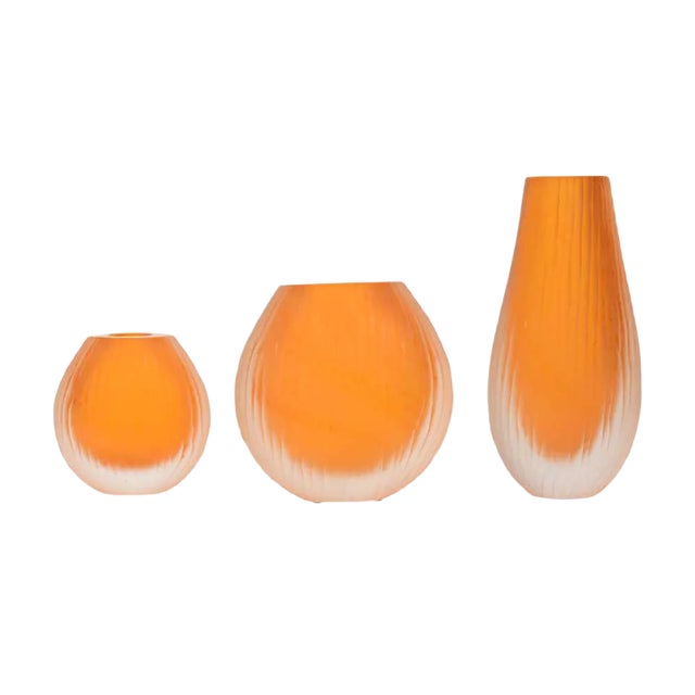 Vintage Orange Murano Battuto Vases by Alberto Dona, Set of 3 For Sale