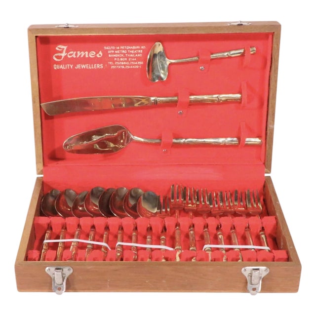 Mid 20th Century Hollywood Regency Vintage James Quality Jewelry Nickel Bronze Flatware - 19 Pcs For Sale