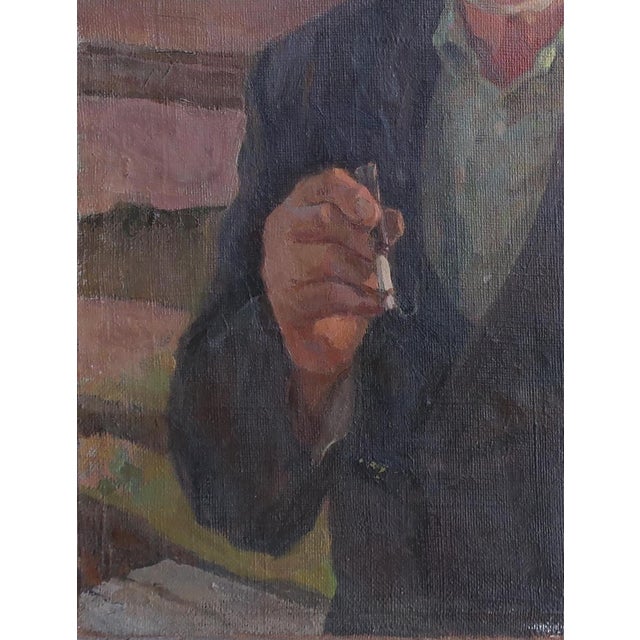 1980s Vintage Man Portrait Oil Painting, Socialist Realism For Sale - Image 5 of 6