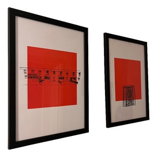 Architectural Framed Screen Prints by Hannah Parkes, Set of 2 For Sale