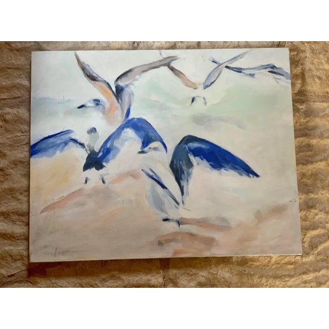 "Seagulls in Flight" Original Contemporary Coastal Scene Painting on Canvas For Sale - Image 12 of 12