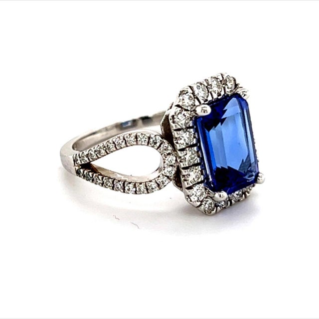 2010s Natural Tanzanite Diamond Ring 14k Gold 5.08 TCW 5.52g Certified For Sale - Image 5 of 11
