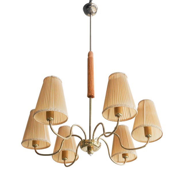 Brass Chandelier with Shades, 1950s For Sale