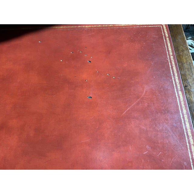 Late 20th Century Large Leather Top Walnut Desk Louis XV Style For Sale - Image 4 of 12
