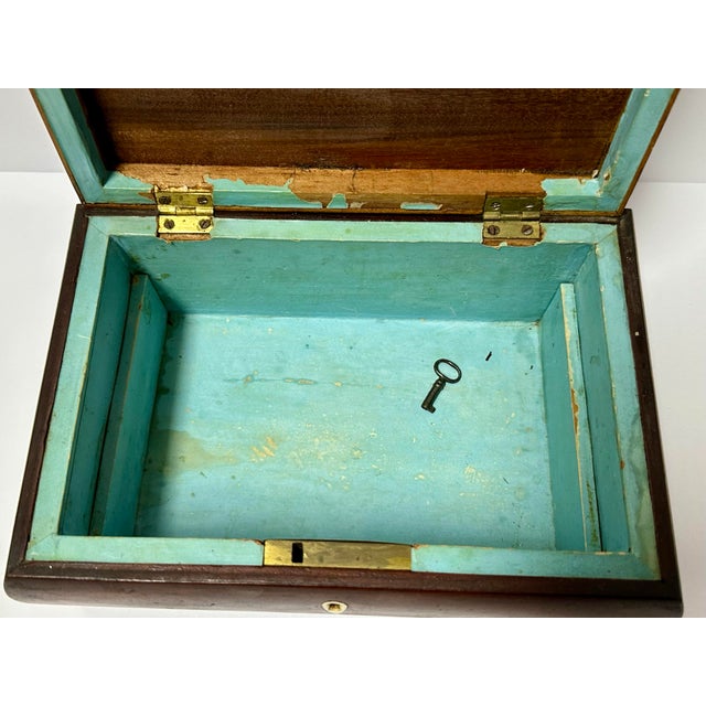 Antique Mid-Late 19th Century Wood Victorian Tea Caddy Chest/Box With Key For Sale - Image 10 of 12
