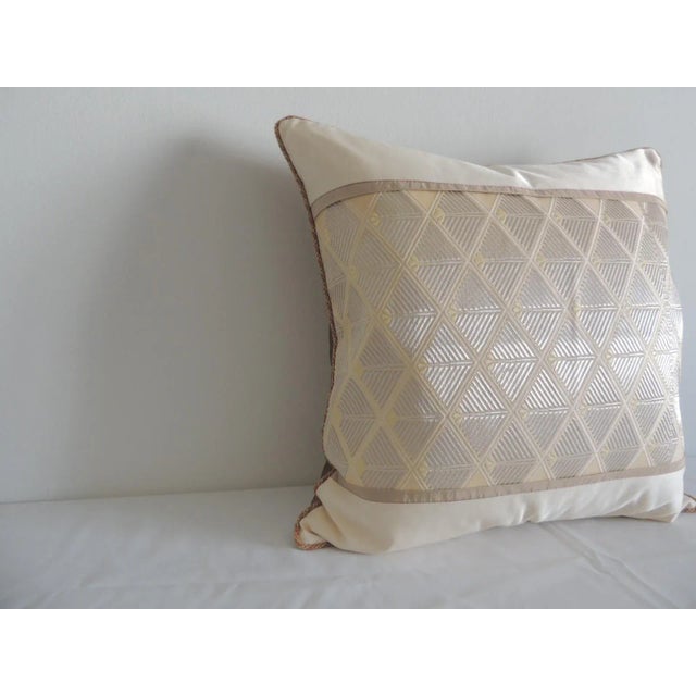 1980s Vintage Gold & Silver Silk Woven Obi Square Decorative Pillow For Sale - Image 5 of 5