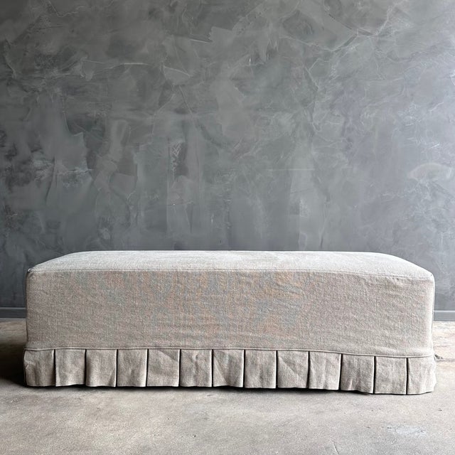 Not Yet Made - Made To Order Greige Linen Slipcovered Bench With Pleated Skirt Details and White Oak Legs For Sale - Image 5 of 7