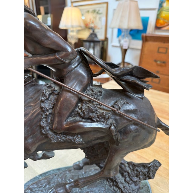 Fredeic Remington Roman Bronze Cheyenne Statue on Marble For Sale - Image 12 of 12