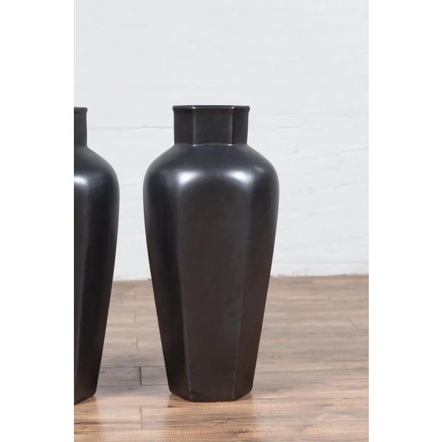 Pair of Cobalt Gray Ceramic Vases For Sale - Image 9 of 13