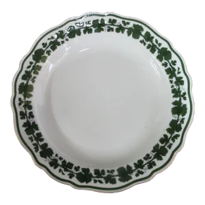 Meissen Porcelain Green Ivy Vine Gilt Trim 12.5" Scallop Rim Serving Dish
