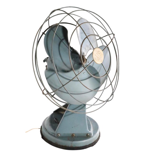 Blue Vintage Industrial Style Oscillating Table Fan by Mimar Model 412 X For Sale - Image 8 of 12