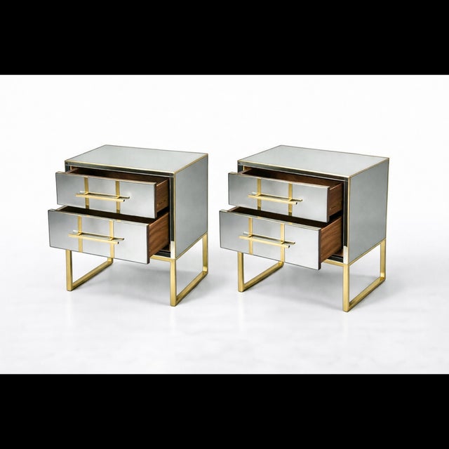 Mirrored Nightstands with Brass Sled Base from Justfurnituress SRL, 2026, Set of 2 For Sale - Image 6 of 11
