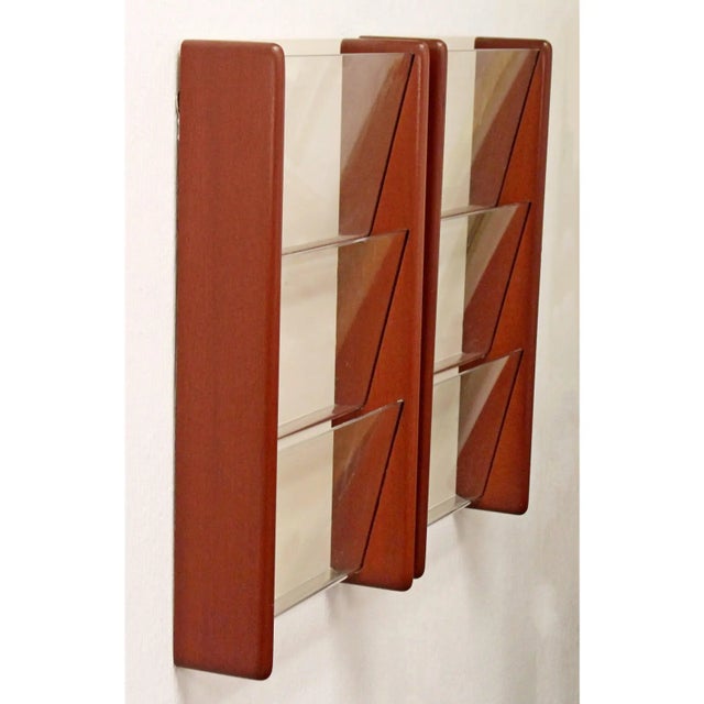 Mid-Century Modern Very Rare! A Pair of 1970s Mid-Century Modern Peter Pepper Walnut Wall Mount Magazine Racks - A Pair For Sale - Image 3 of 6