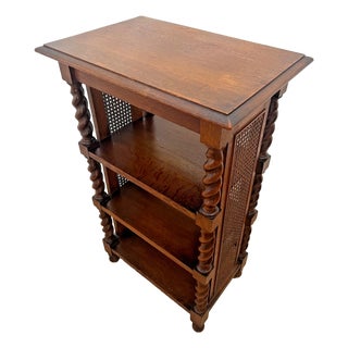 Antique Bookcase French Jacobean Revival Oak 4-Tier Etagere Barley Twist, Cane For Sale