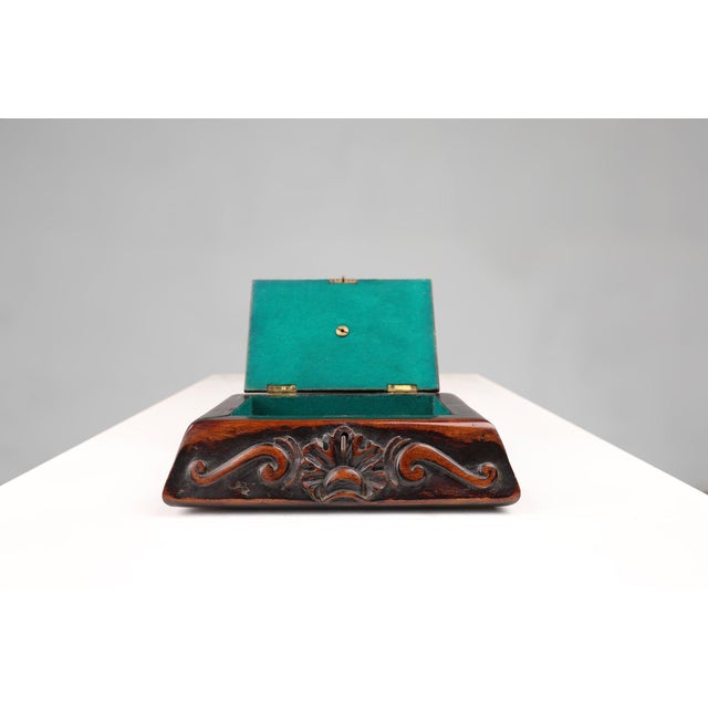 Art Deco French Sewing Box in Sculpted Wood, 1890s For Sale - Image 5 of 11