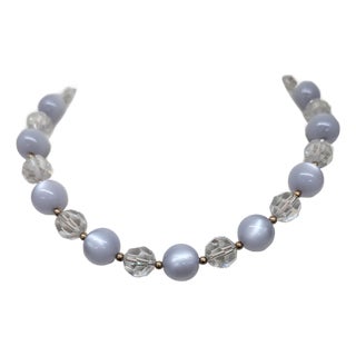 Vintage 1950s Signed Napier Single Strand Grey Moonglow Beaded Necklace For Sale