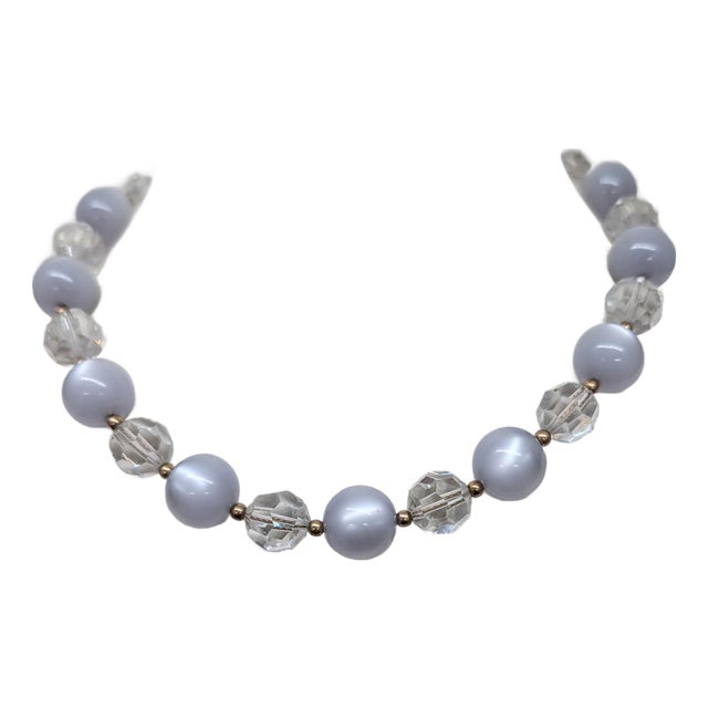 Vintage 1950s Signed Napier Single Strand Grey Moonglow Beaded Necklace For Sale