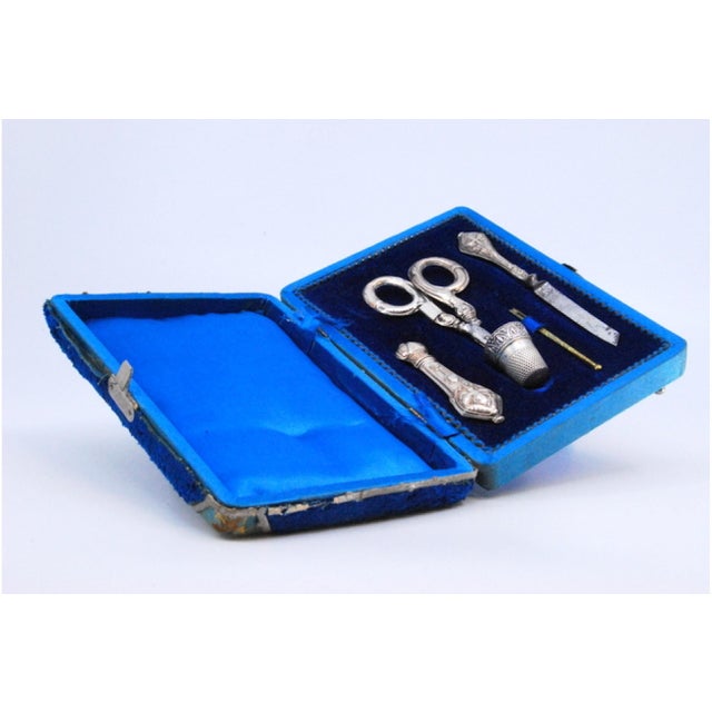 Five-Piece Silver Sewing Set in Original Case, Set of 5 For Sale - Image 4 of 7