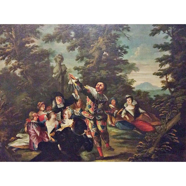 Rococo Marco Marcola, Harlequin Stages A Show, Oil on Canvas, Framed For Sale - Image 3 of 7