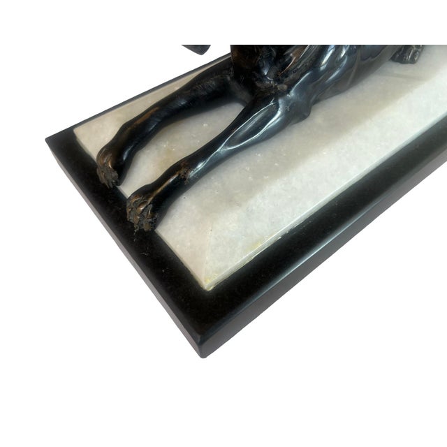 Metal Vintage Bombay Black Panther Marble Table Top Sculpture Vintage Postmodern Bronze For Sale - Image 7 of 9