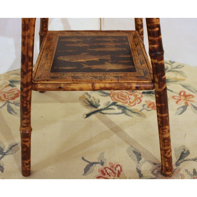 Late 19th Century Late 19th Century English Large Square Bamboo Two-Tier Side Table For Sale - Image 5 of 6