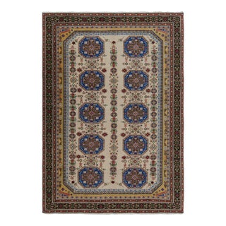 Vintage Hereke Rug in Beige, Blue and Gold Geometric Patterns by Rug & Kilim For Sale