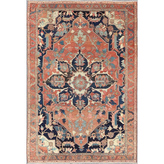 Blue Very Fine Antique Rug With Bold Geometric Medallion Design For Sale - Image 8 of 8