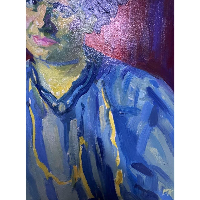 Expressionism Oil Painting Woman in Blue Victor Konotopsky For Sale - Image 3 of 9