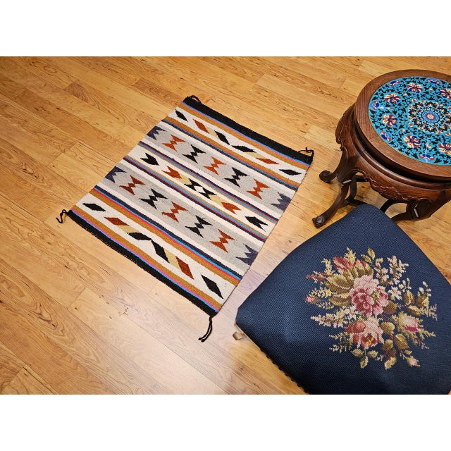 Vintage Navajo Saddle Blanket, Band Pattern, Native American Wall Art, 3x3 For Sale - Image 11 of 11