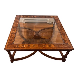 1990s Jonathan Charles Oyster Veneer Square Windsor Coffee Table For Sale