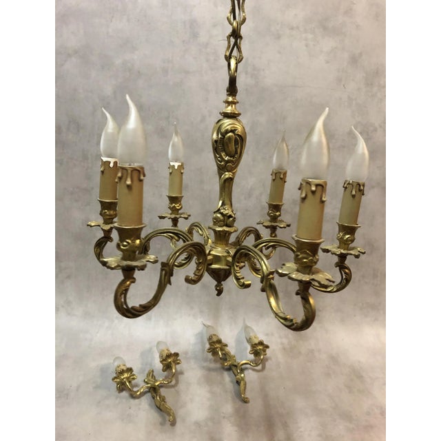 Louis XV Style Luster and Bronze Chandeliers, 1950s, Set of 3 For Sale - Image 4 of 18