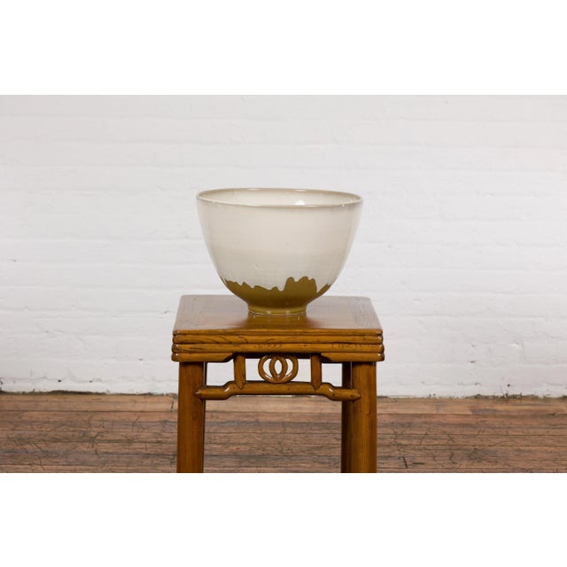 Contemporary White & Brown Glazed Ceramic Bowl For Sale - Image 9 of 12