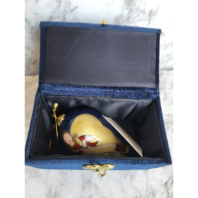 Hand-Painted Li Bien Angel Ornament With Gold & Blue Accents in Gift Box For Sale - Image 10 of 11