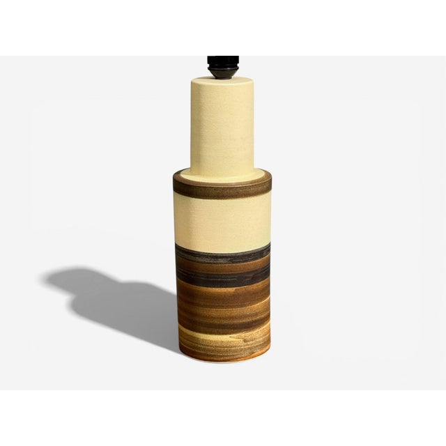 1970s Eriksen Keramik, Large Table Lamp, Beige Stoneware, Denmark, 1970s For Sale - Image 5 of 11