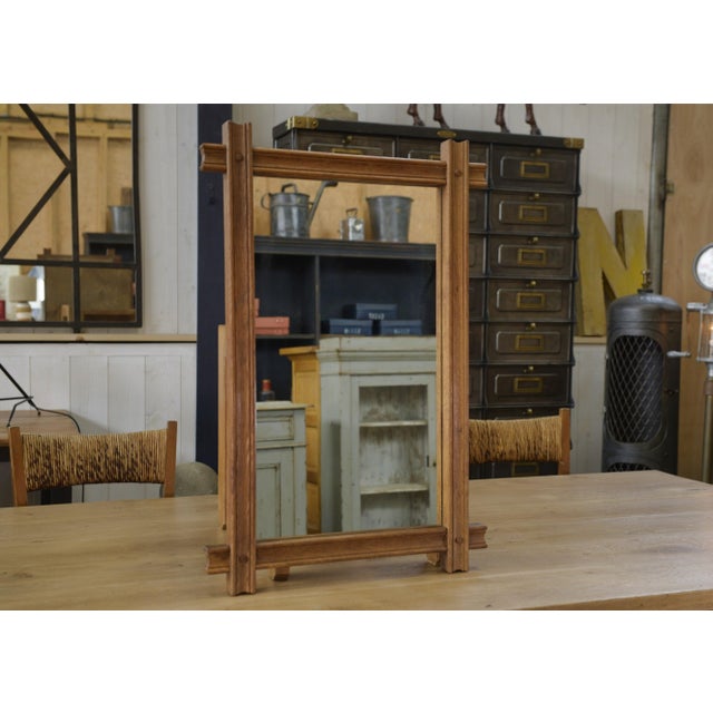 Mid-Century Modern Vintage Brutalist Style Oak Mirror, 1950s For Sale - Image 3 of 9