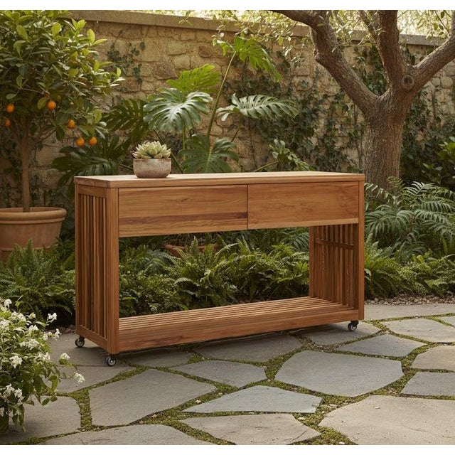 Imperial Grove Outdoor Solid Teak Wood Kitchen Island For Sale In Chicago - Image 6 of 12