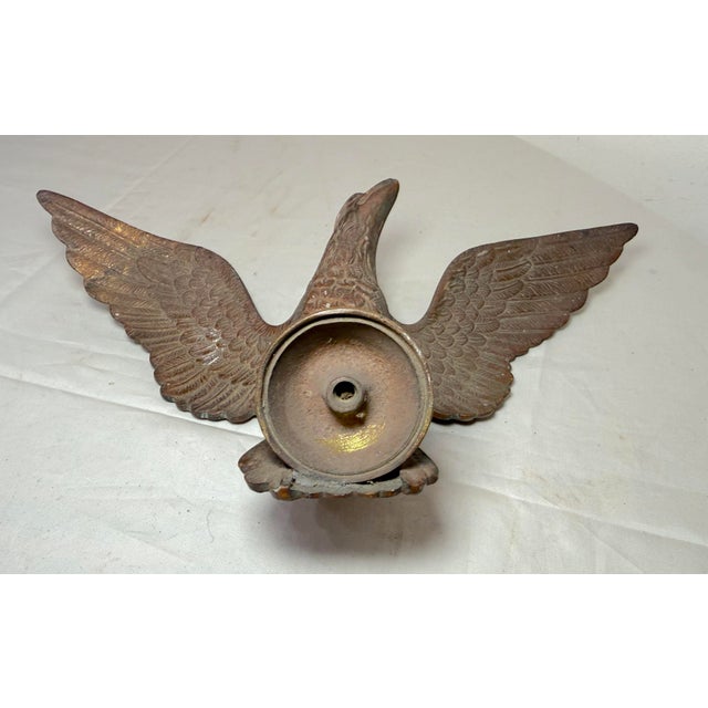 Antique Solid Brass Bronze Open Winged American Eagle Bird Heavy Flag Finial For Sale - Image 12 of 13