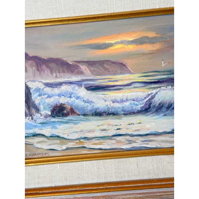 Ocean Tide at the Cliffs Oil Painting on Board by Southern California Artist Burl E. Chalmers For Sale - Image 9 of 11
