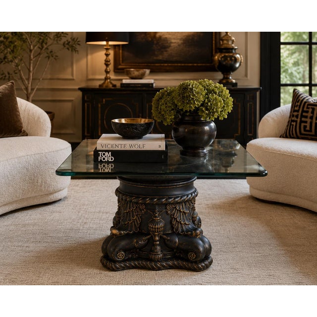 Mid 20th Century Italian Sculptural Ebonized Cocktail Table With Floating Glass Top For Sale - Image 4 of 4