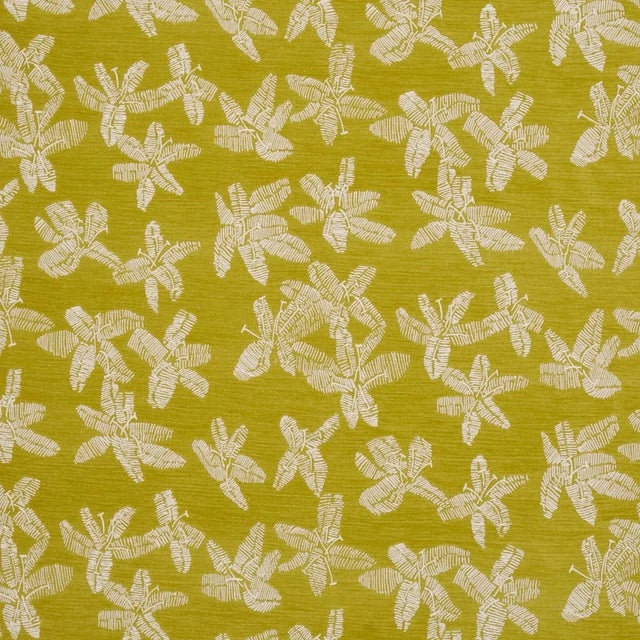 Schumacher x Caroline Z Hurley Hibiscus Fabric In Citron Vert For Sale