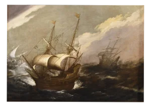 Jan Porcellis, Stormy Seascape with Vessels, 1630, Oil on Canvas, Framed