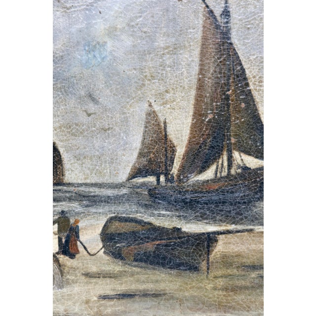 French Antique French Oil Painting on Canvas — Signed Maritime Seascape, Circa 19th Century For Sale - Image 3 of 12