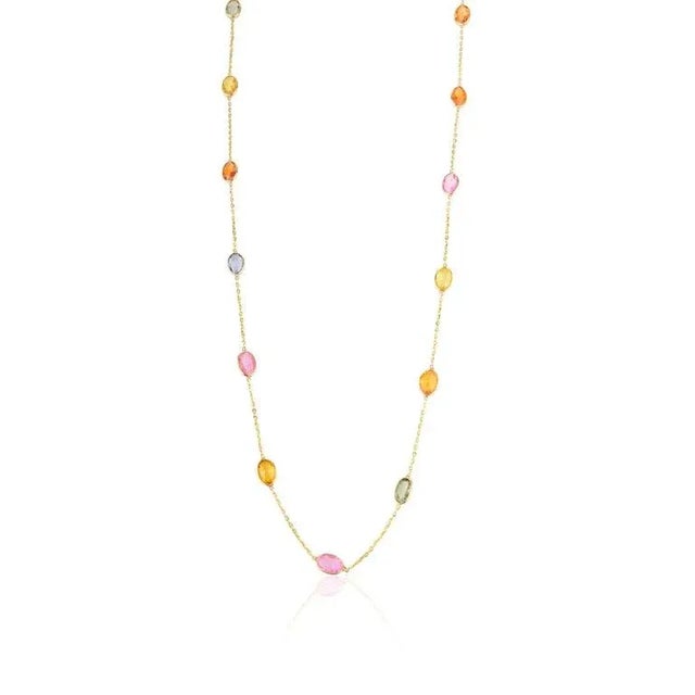 Metal 5.35 Carats Rainbow Sapphire 18k Gold Chain Link Necklace by VRJewels For Sale - Image 7 of 15