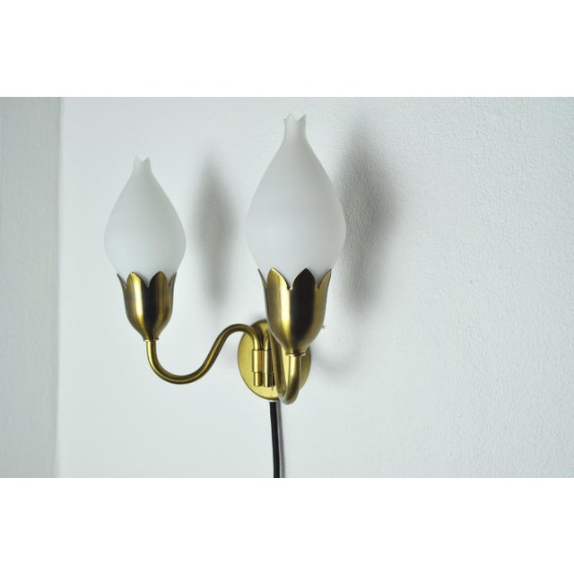 2-Arm Brass and Opaline Glass Wall Lamp from Fog & Mørup, 1950s For Sale - Image 6 of 10