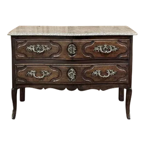 18th Century French Louis XV Walnut Marble Top Commode
