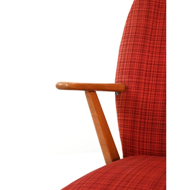 Wood Scandinavian Armchair in Red Wool Upholstery, 1950s For Sale - Image 7 of 10