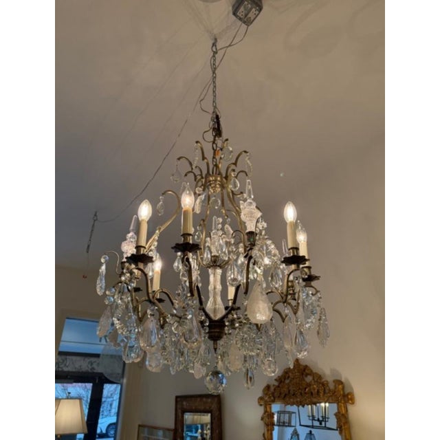 English Vintage Rock and Cut Crystal Chandelier For Sale - Image 3 of 9
