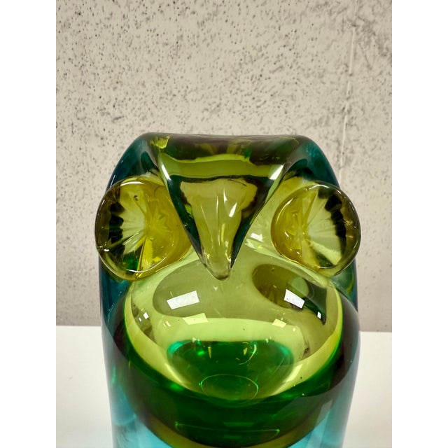 Beautiful vintage Murano hand blown Sommerso aqua blue and green Italian art glass owl figure/ sculpture. Documented to...