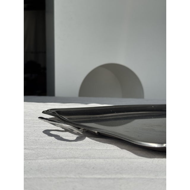 Silver Stainless Steel Serving Tray by Guy Degrenne, 1980s For Sale - Image 3 of 15